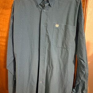 Cinch Men's Teal and Black Geometric Shirt